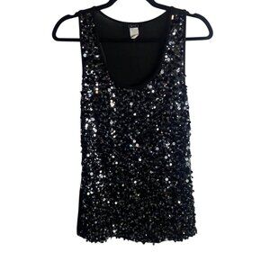Deb Size Small Y2K Sequin Scoop Neck Tank Cami Going Out Top Black Vintage